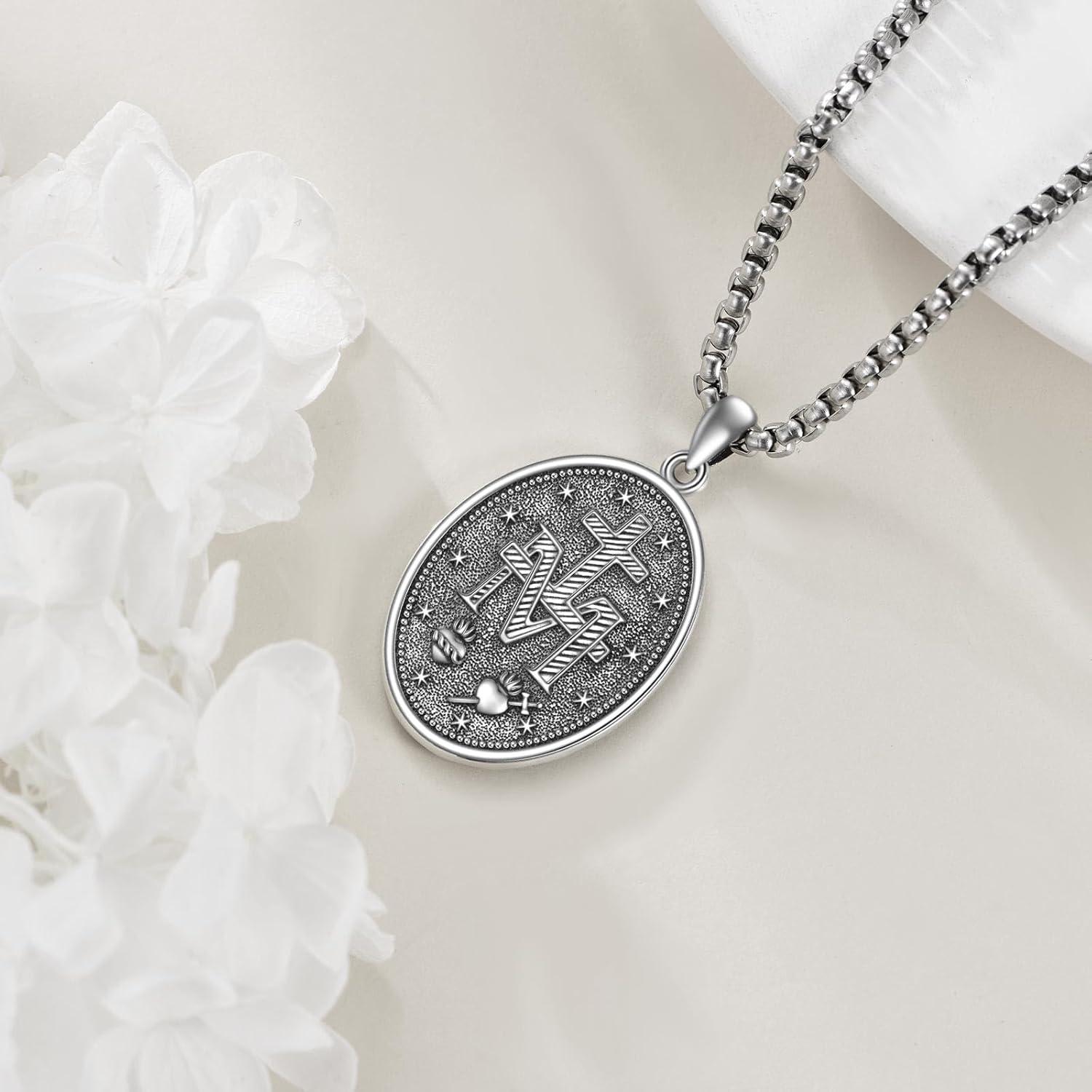 image:imageYFN Patron Saint Necklace Sterling Silver Amulet Medal Pendant Religious Protector Jewelry Gifts for Women Men25 Virgin Mary Blue