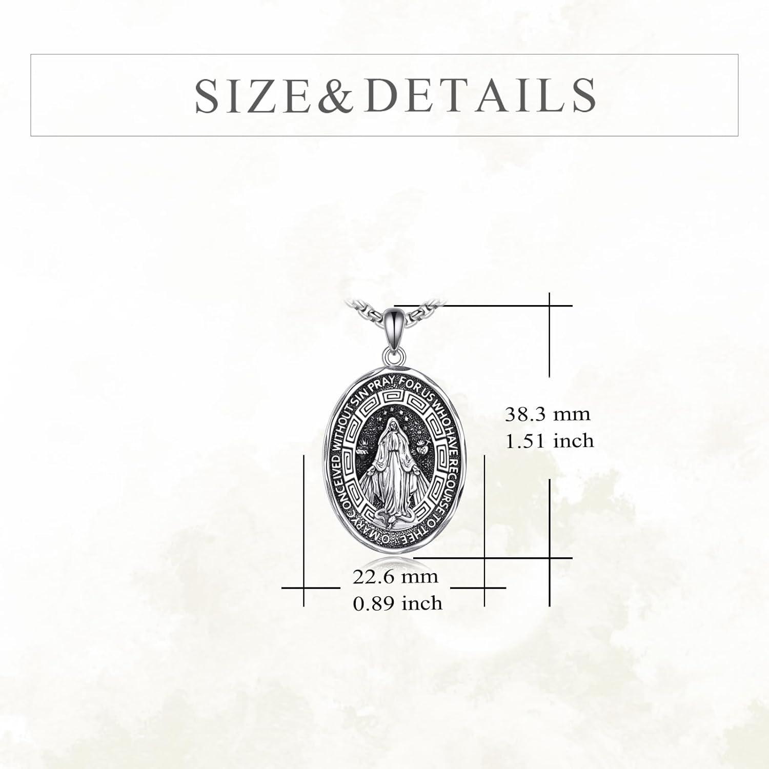 image:imageYFN Patron Saint Necklace Sterling Silver Amulet Medal Pendant Religious Protector Jewelry Gifts for Women Men25 Virgin Mary Oval