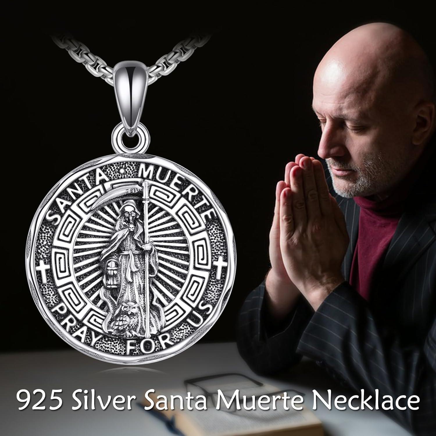 image:imageYFN Patron Saint Necklace Sterling Silver Amulet Medal Pendant Religious Protector Jewelry Gifts for Women Men26 Santa Muerte