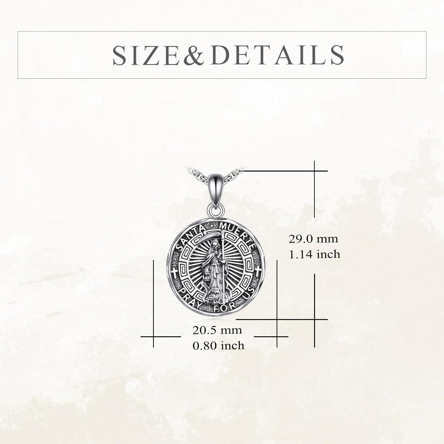 image:imageYFN Patron Saint Necklace Sterling Silver Amulet Medal Pendant Religious Protector Jewelry Gifts for Women Men26 Santa Muerte