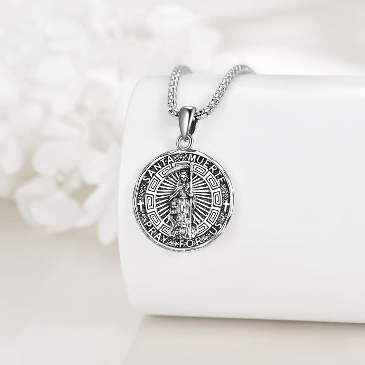 image:imageYFN Patron Saint Necklace Sterling Silver Amulet Medal Pendant Religious Protector Jewelry Gifts for Women Men26 Santa Muerte