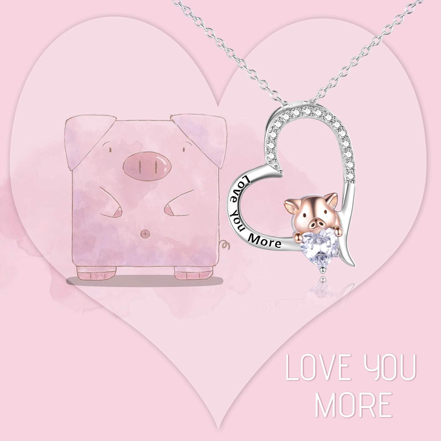 image:imageYFN Pig Necklace Jewelry Gifts 925 Sterling Silver Cute Animal Pendant with Heart Cz Necklace for WomenBirthdaySilverLove You More Pig Necklace