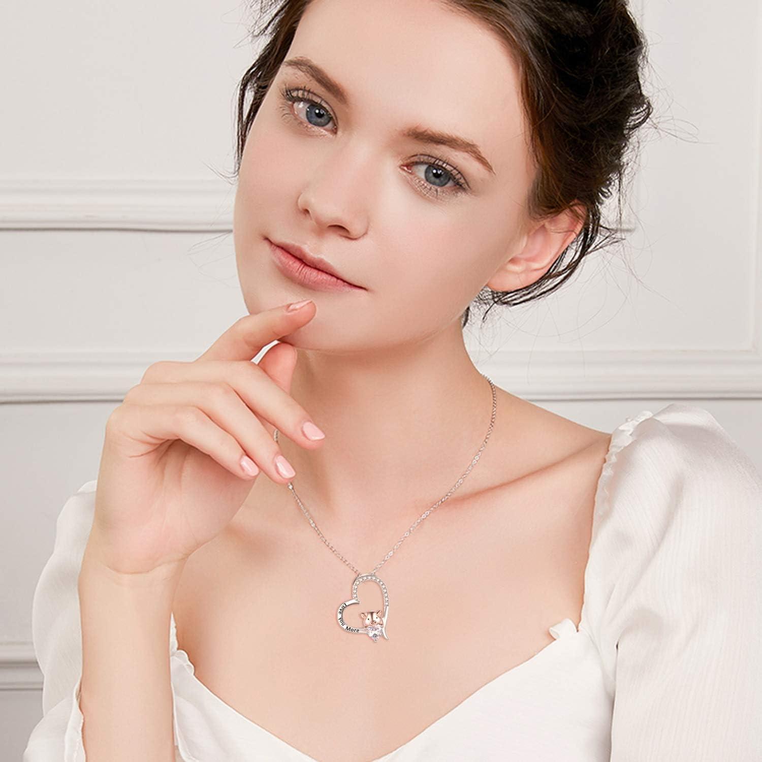 image:imageYFN Pig Necklace Jewelry Gifts 925 Sterling Silver Cute Animal Pendant with Heart Cz Necklace for WomenBirthdaySilverLove You More Pig Necklace