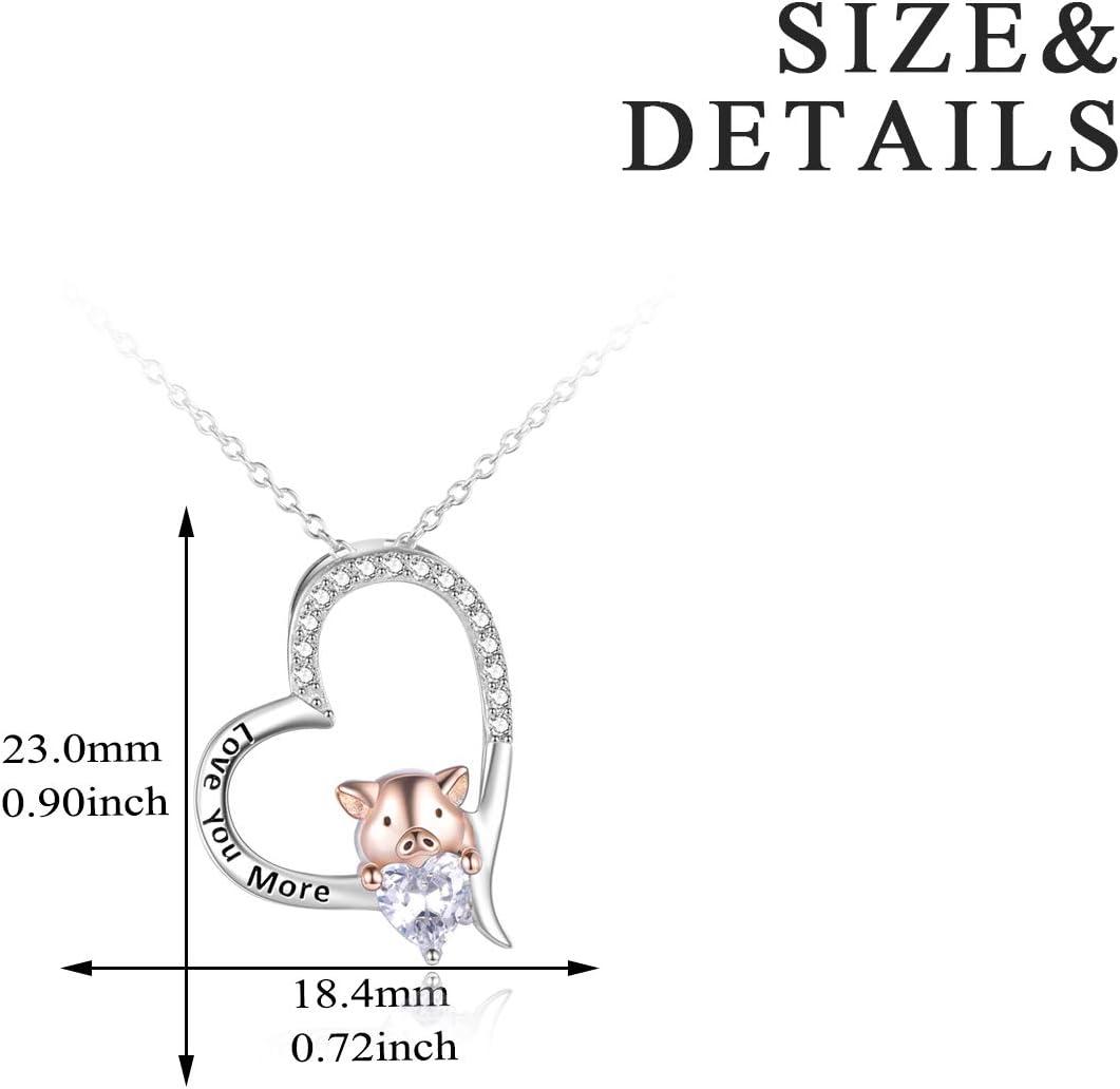 image:imageYFN Pig Necklace Jewelry Gifts 925 Sterling Silver Cute Animal Pendant with Heart Cz Necklace for WomenBirthdaySilverLove You More Pig Necklace