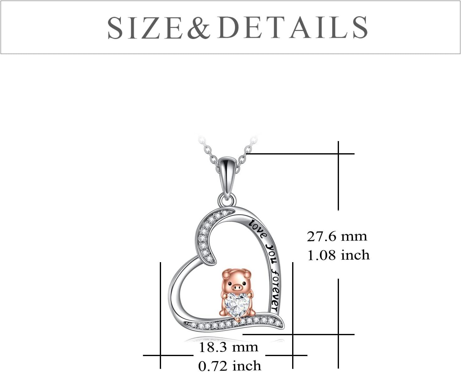 image:imageYFN Pig Necklace Jewelry Gifts 925 Sterling Silver Cute Animal Pendant with Heart Cz Necklace for WomenBirthdaySilverPig Necklace