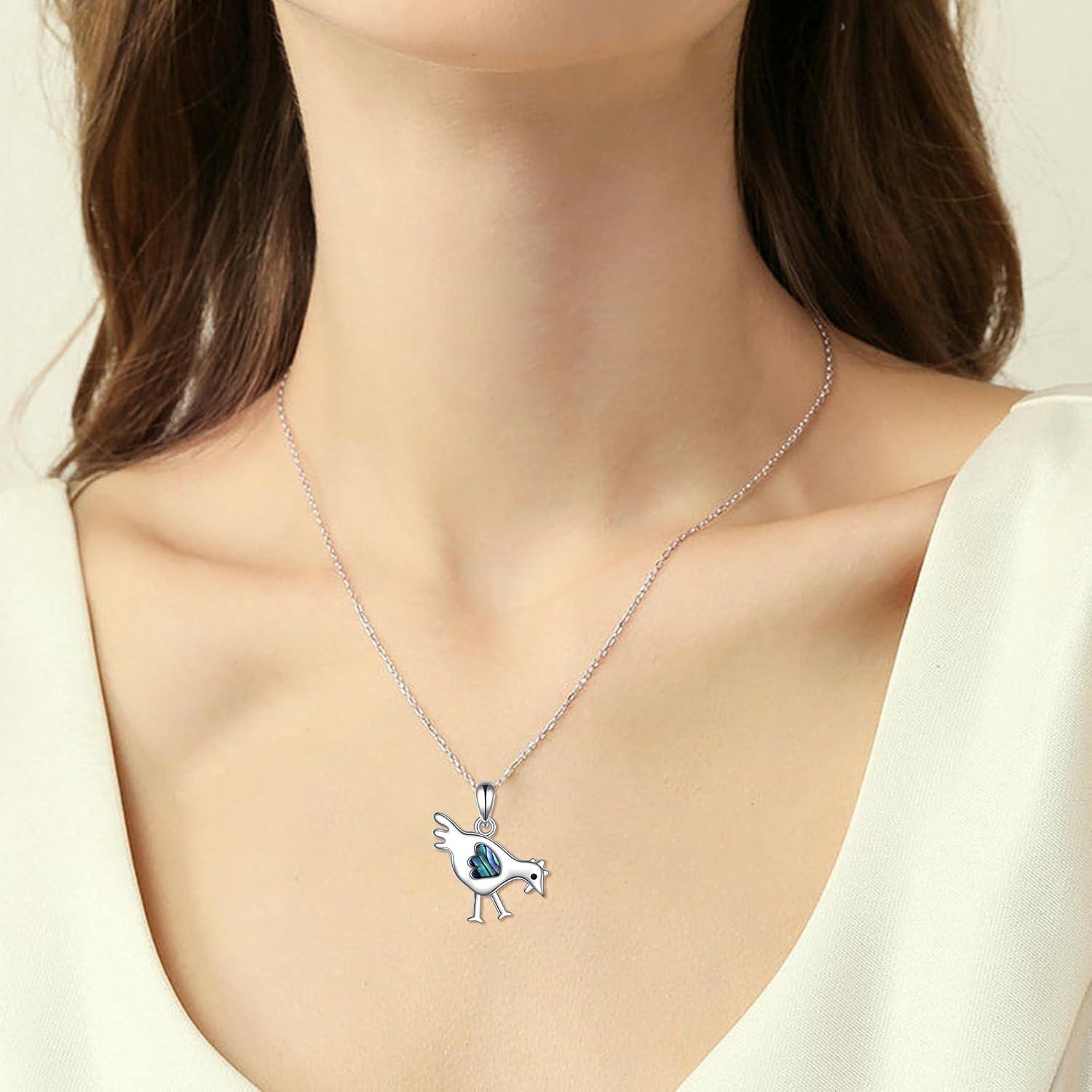 image:imageYFN SlothOwlCowOtterHighland Cow Gifts for Women Sterling Silver Sloth Animal Heart Pendant Necklace JewelrySilverChicken Necklace