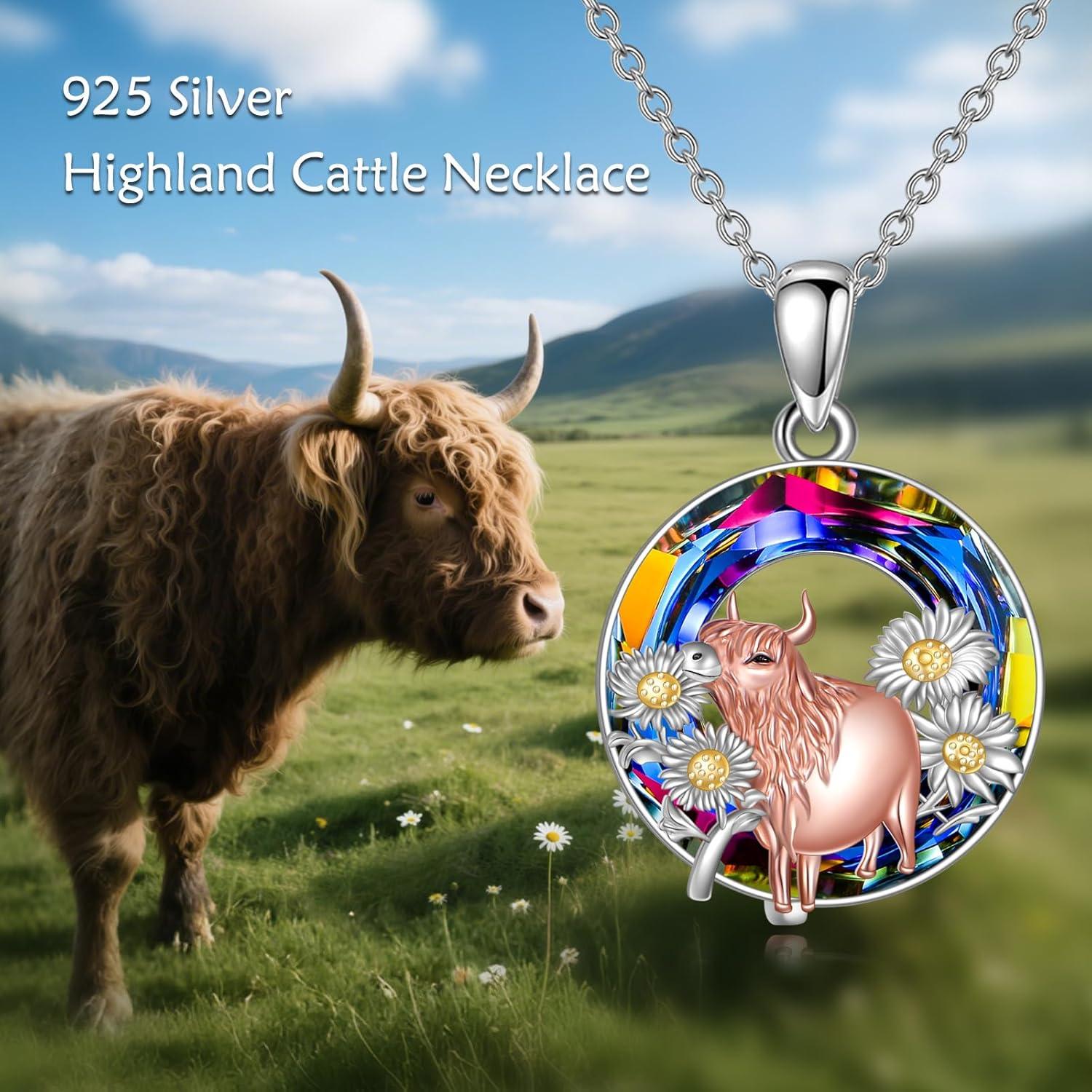 image:imageYFN SlothOwlCowOtterHighland Cow Gifts for Women Sterling Silver Sloth Animal Heart Pendant Necklace JewelrySilverCrystal Highland Cows Necklace
