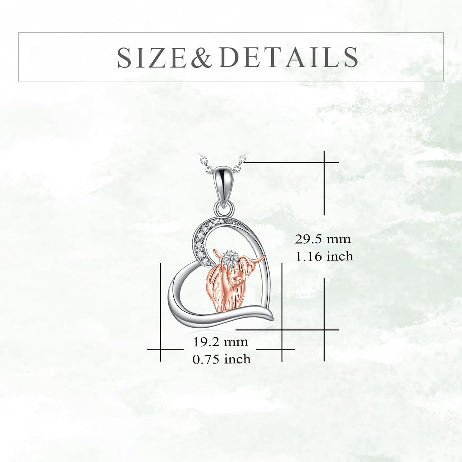 image:imageYFN SlothOwlCowOtterHighland Cow Gifts for Women Sterling Silver Sloth Animal Heart Pendant Necklace JewelrySilverHighland Cows Jewelry