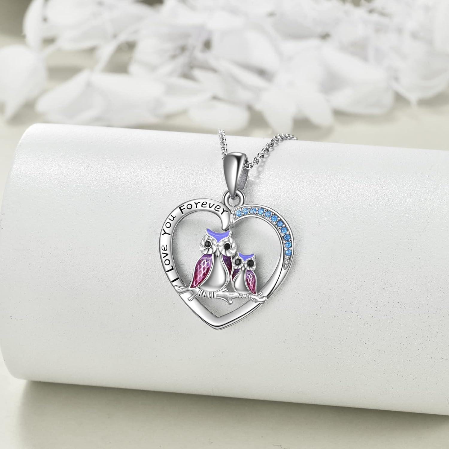 image:imageYFN SlothOwlCowOtterHighland Cow Gifts for Women Sterling Silver Sloth Animal Heart Pendant Necklace JewelrySilverOwl Necklace