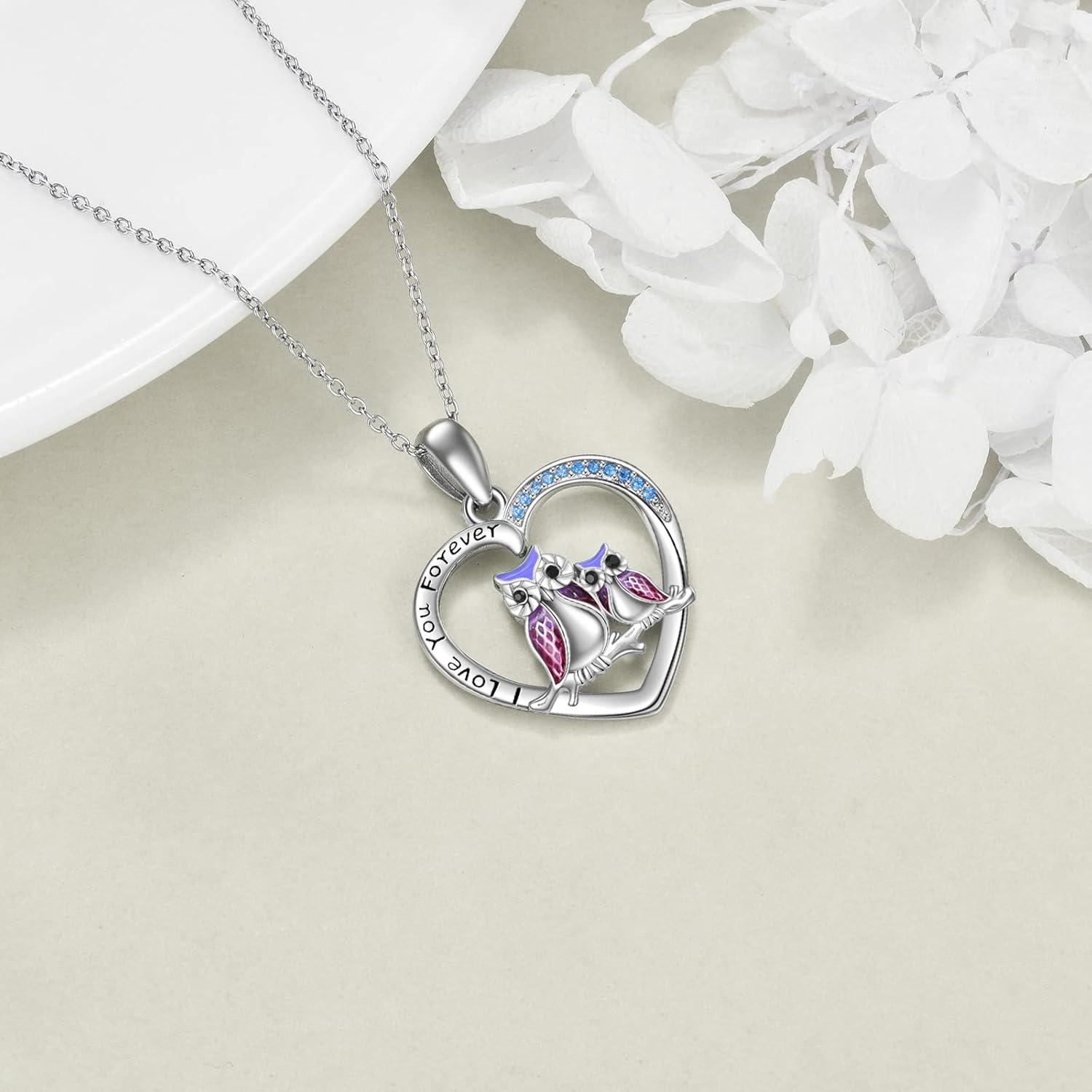 image:imageYFN SlothOwlCowOtterHighland Cow Gifts for Women Sterling Silver Sloth Animal Heart Pendant Necklace JewelrySilverOwl Necklace