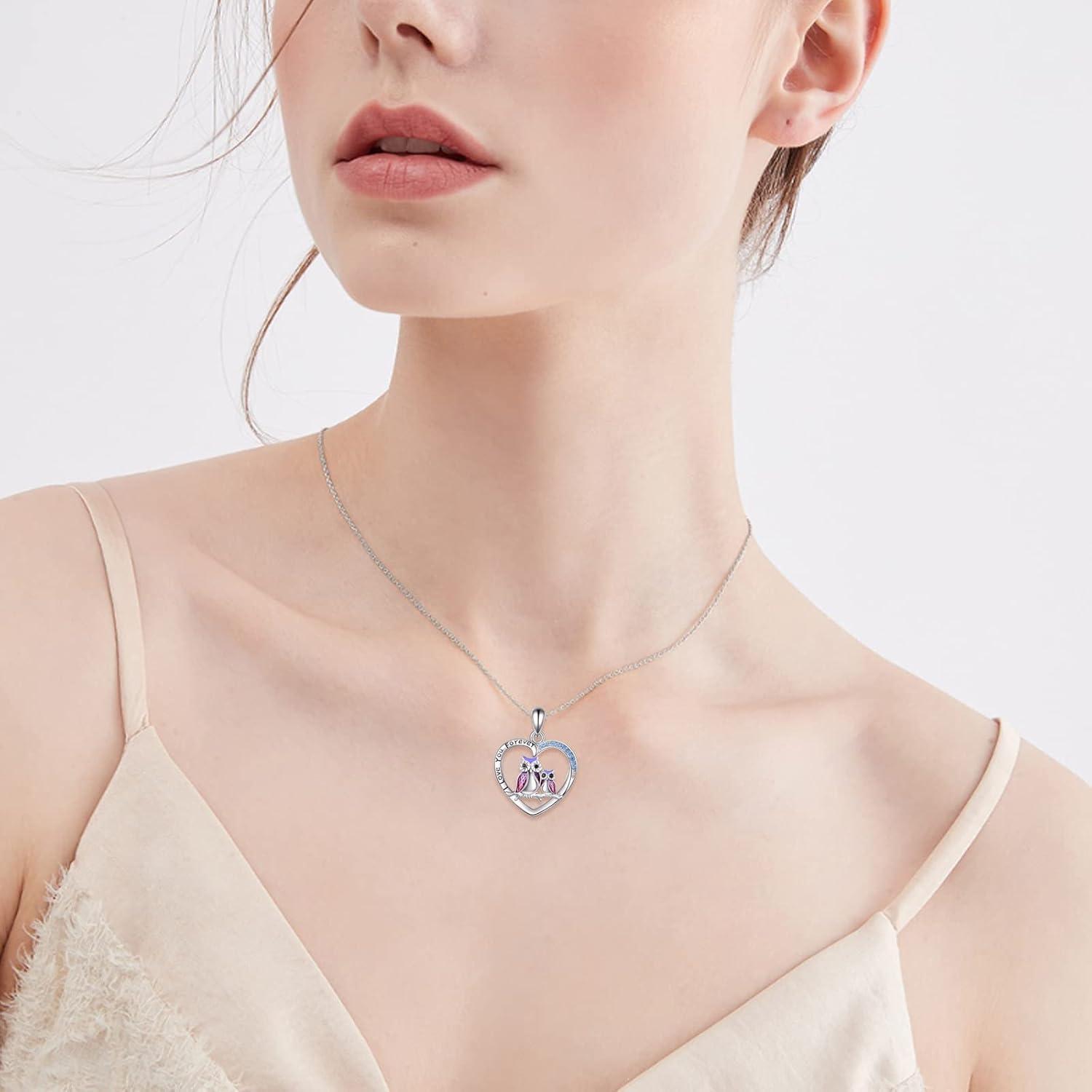 image:imageYFN SlothOwlCowOtterHighland Cow Gifts for Women Sterling Silver Sloth Animal Heart Pendant Necklace JewelrySilverOwl Necklace