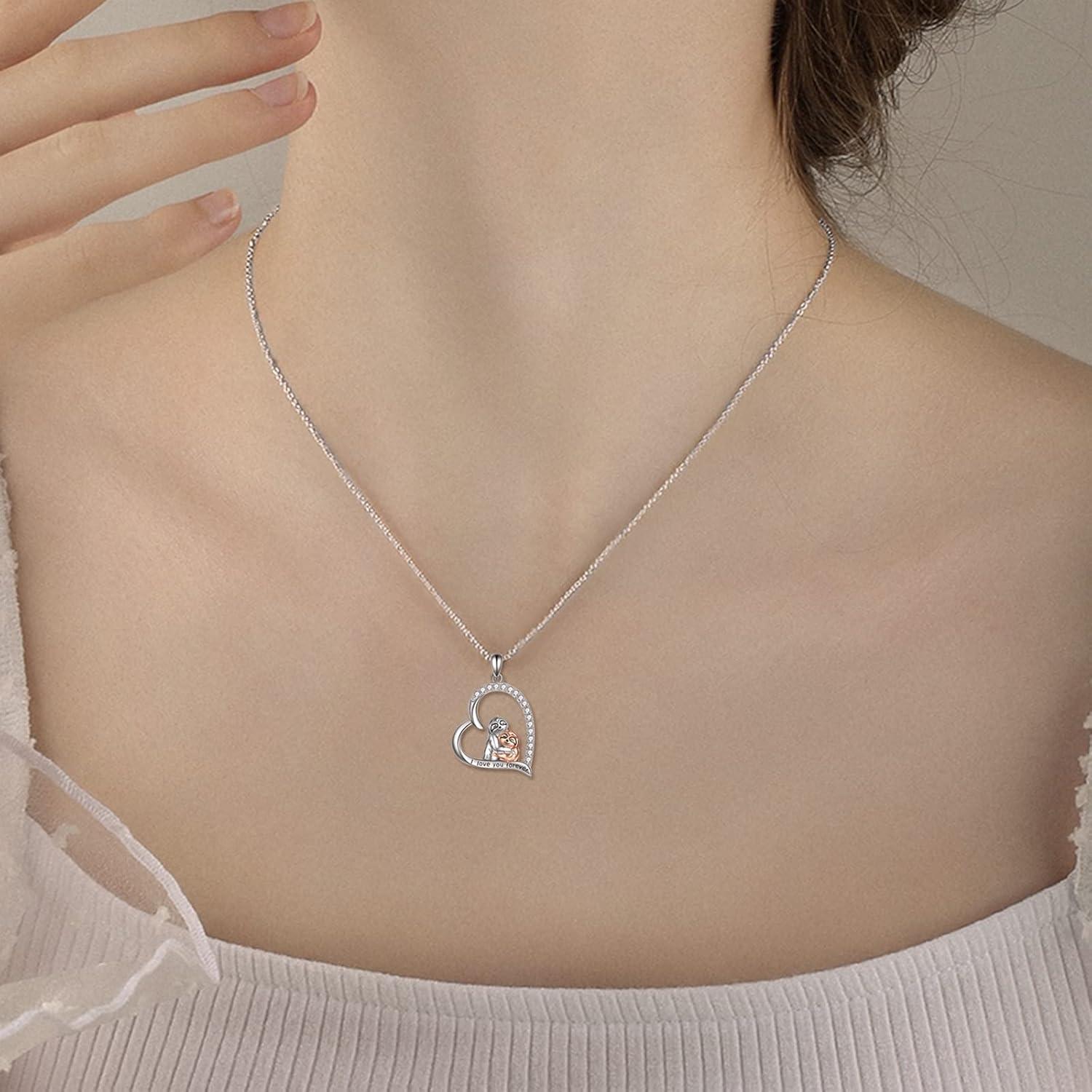 image:imageYFN SlothOwlCowOtterHighland Cow Gifts for Women Sterling Silver Sloth Animal Heart Pendant Necklace JewelrySilverSloth Necklace