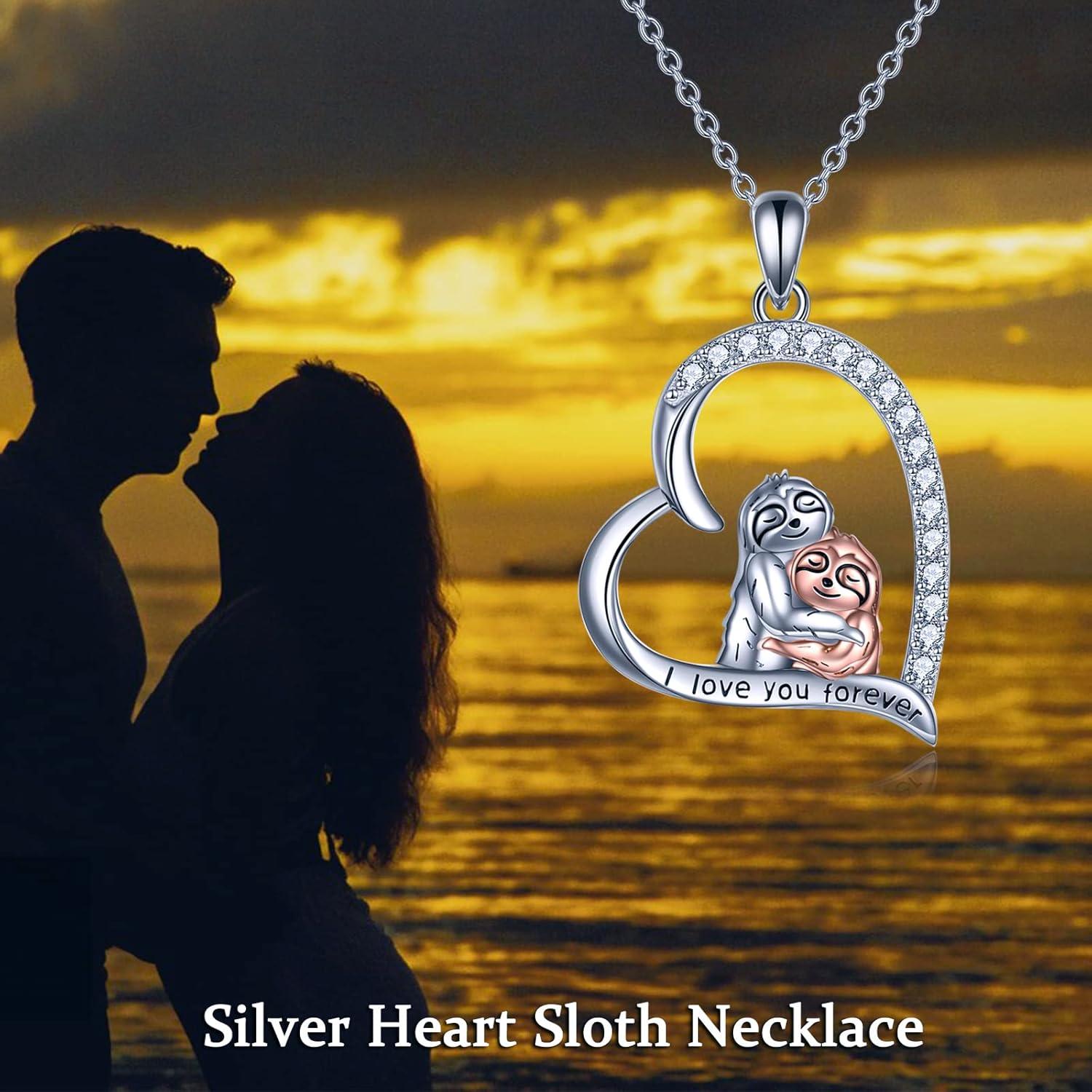 image:imageYFN SlothOwlCowOtterHighland Cow Gifts for Women Sterling Silver Sloth Animal Heart Pendant Necklace JewelrySilverSloth Necklace