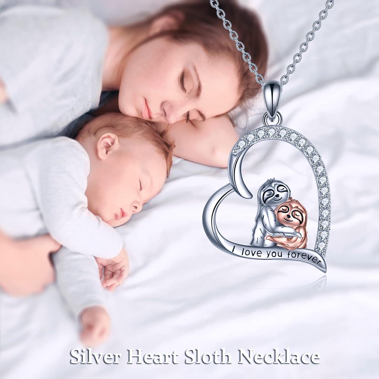 image:imageYFN SlothOwlCowOtterHighland Cow Gifts for Women Sterling Silver Sloth Animal Heart Pendant Necklace JewelrySilverSloth Necklace