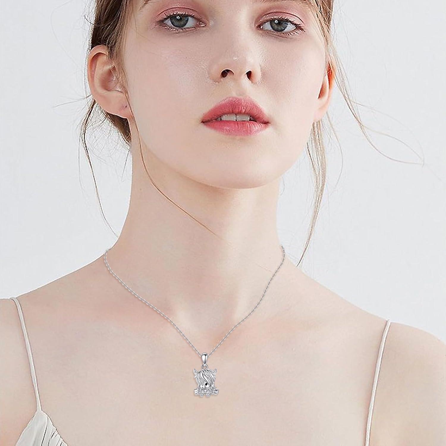 image:imageYFN SlothOwlCowOtterHighland Cow Gifts for Women Sterling Silver Sloth Animal Heart Pendant Necklace JewelryWhiteHighland Cow Necklace
