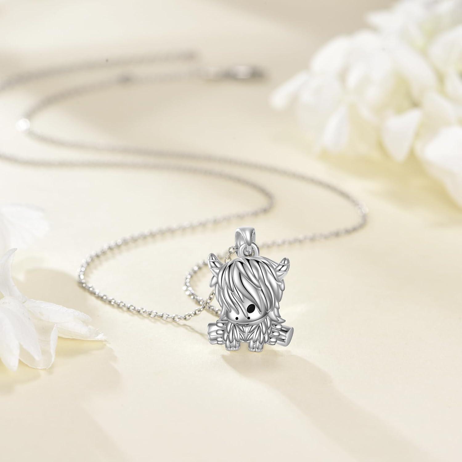 image:imageYFN SlothOwlCowOtterHighland Cow Gifts for Women Sterling Silver Sloth Animal Heart Pendant Necklace JewelryWhiteHighland Cow Necklace