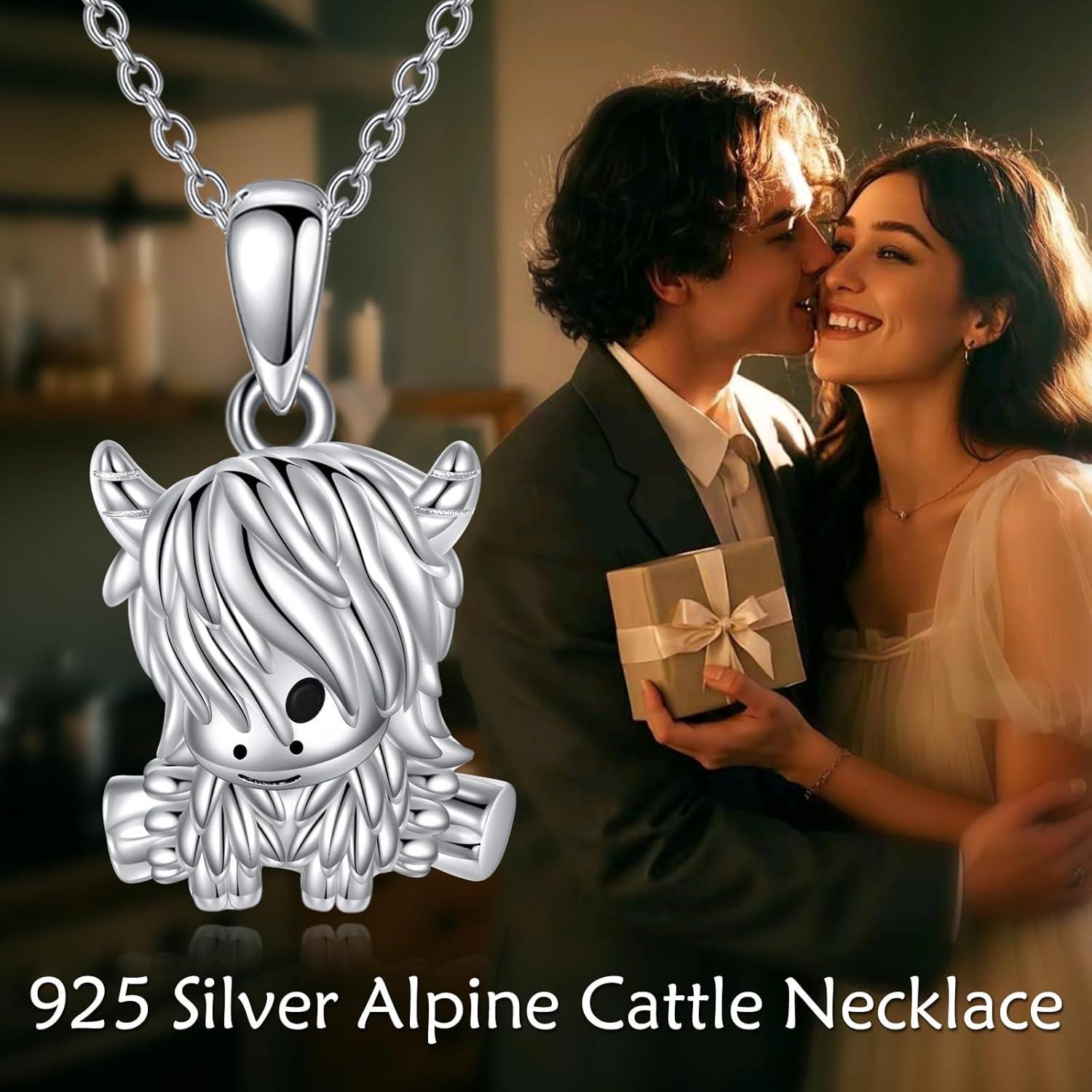 image:imageYFN SlothOwlCowOtterHighland Cow Gifts for Women Sterling Silver Sloth Animal Heart Pendant Necklace JewelryWhiteHighland Cow Necklace