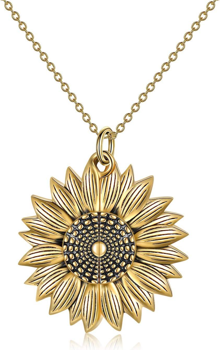 image:imageYFN Sterling Silver Sunflower Locket Necklace You Are My Sunshine With Birthstone Engraved Pendant Necklaces Birthday Gift for HerYellowApr