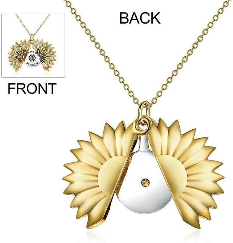 image:imageYFN Sterling Silver Sunflower Locket Necklace You Are My Sunshine With Birthstone Engraved Pendant Necklaces Birthday Gift for HerYellowMar