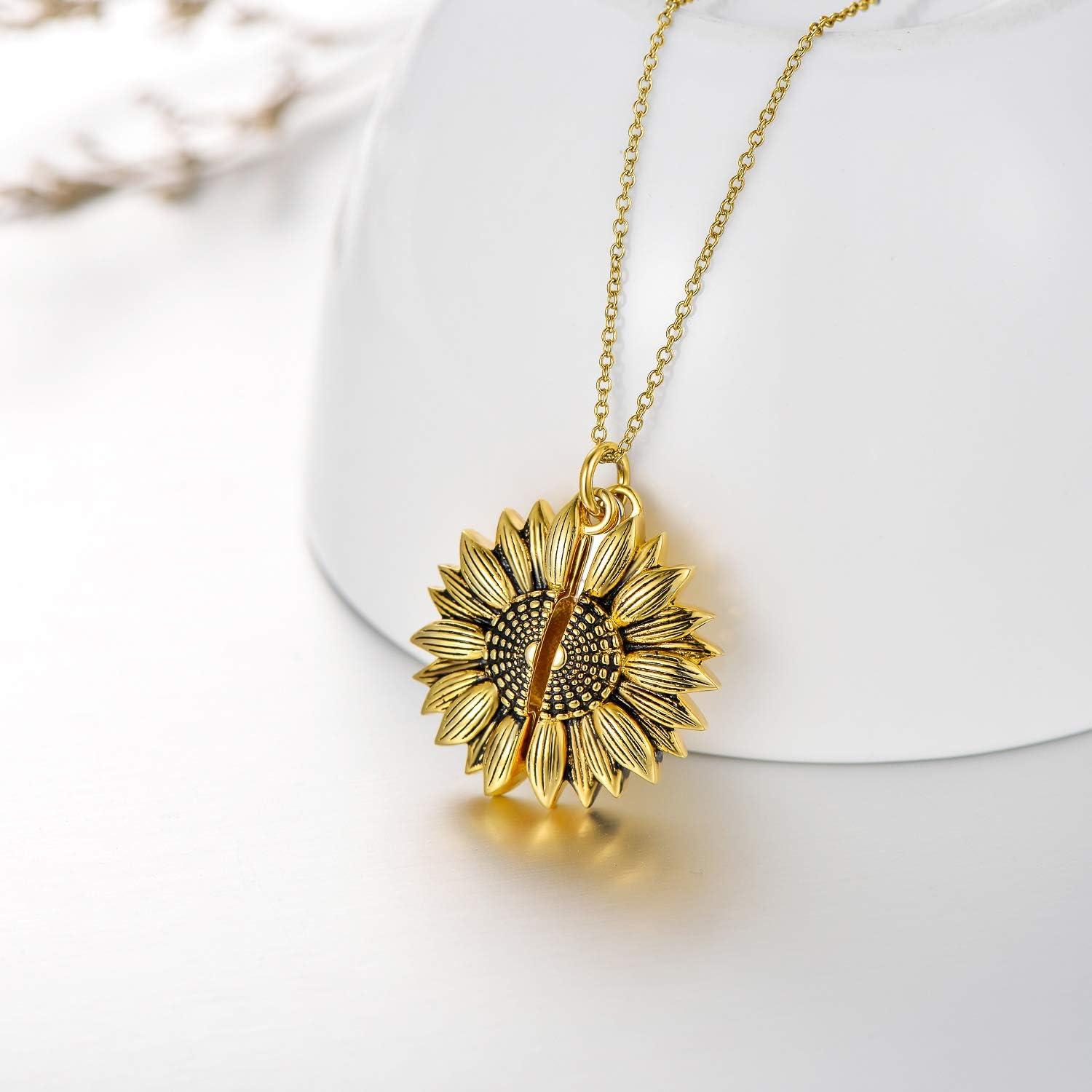 image:imageYFN Sterling Silver Sunflower Locket Necklace You Are My Sunshine With Birthstone Engraved Pendant Necklaces Birthday Gift for HerYellowSep