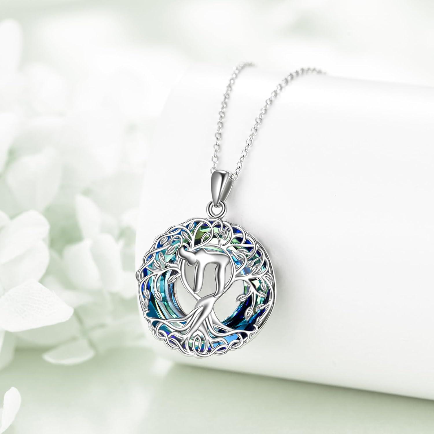image:imageYFN Tree of Life Necklace Sterling Silver Celtic Knot Tree Pendant Jewelry Gifts for Women MenHebrew Chai Crystal