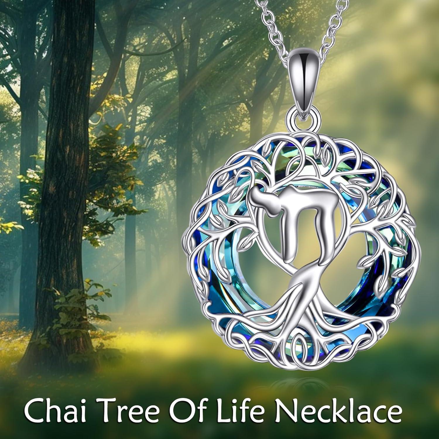 image:imageYFN Tree of Life Necklace Sterling Silver Celtic Knot Tree Pendant Jewelry Gifts for Women MenHebrew Chai Crystal