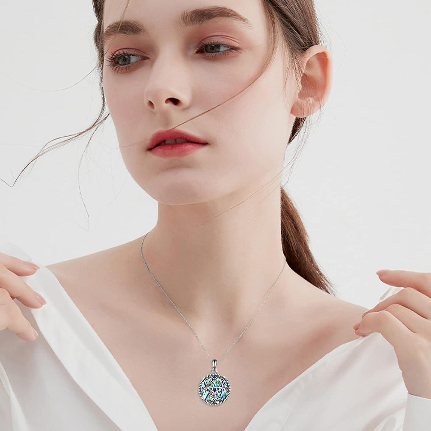 image:imageYFN Triple Moon Goddess Necklace Sterling Silver Pentagram Pentacle Opal Pendant necklace Pagan Wiccan Magic Amulet Tree of Life Jewelry for Women Men 18SilverTree Pentagram Necklace