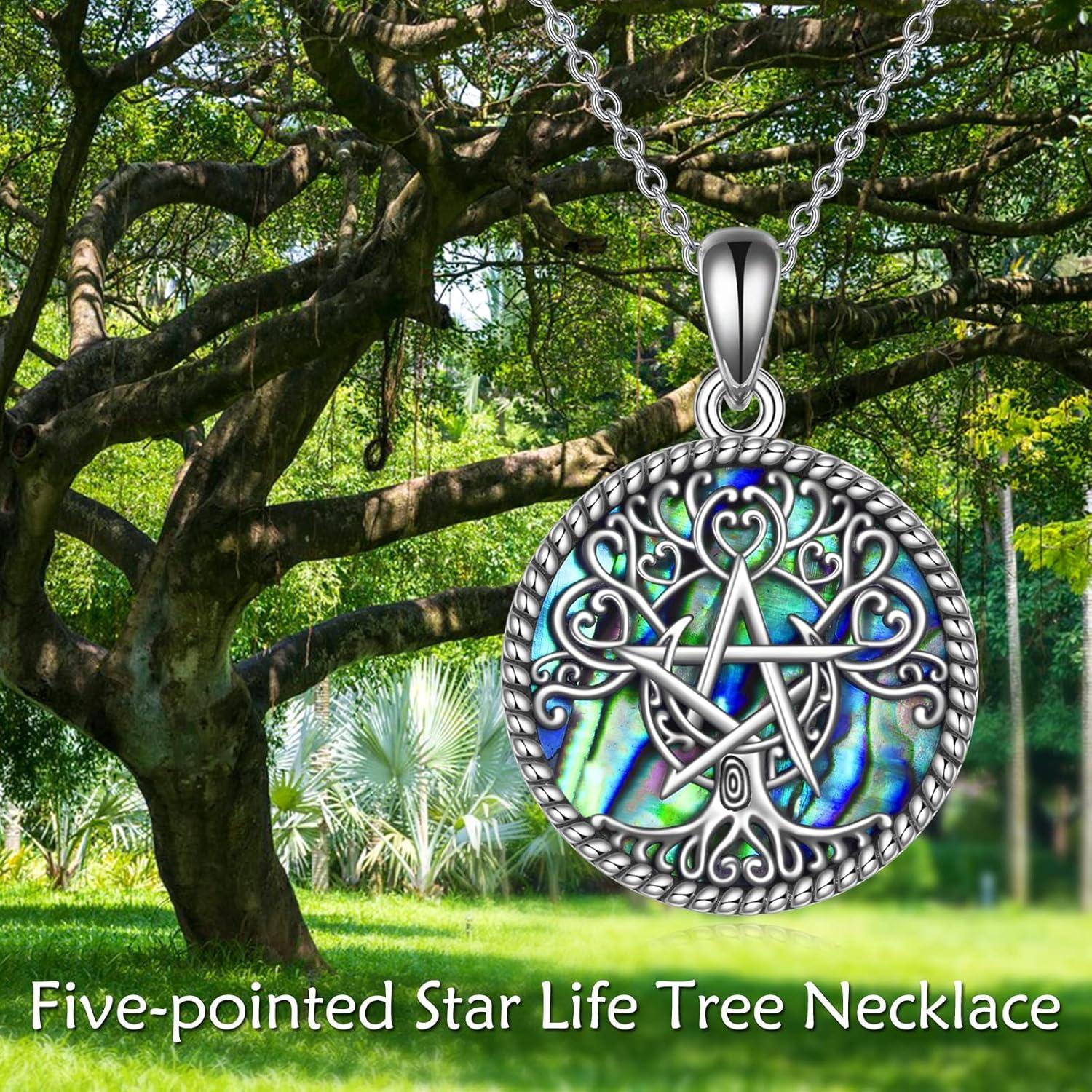 image:imageYFN Triple Moon Goddess Necklace Sterling Silver Pentagram Pentacle Opal Pendant necklace Pagan Wiccan Magic Amulet Tree of Life Jewelry for Women Men 18SilverTree Pentagram Necklace