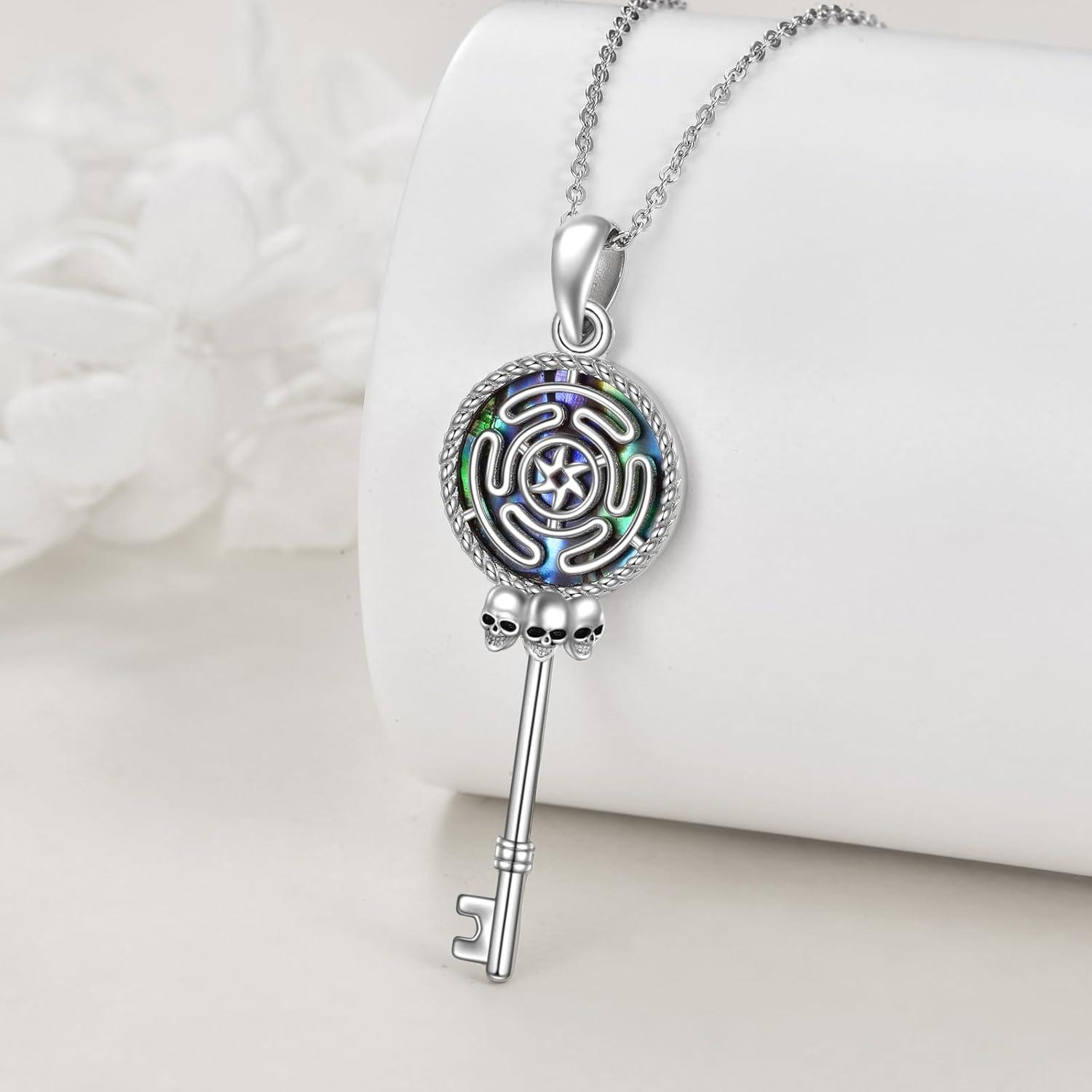 image:imageYFN Triple Moon Goddess Necklace Sterling Silver Pentagram Pentacle Opal Pendant necklace Pagan Wiccan Magic Amulet Tree of Life Jewelry for Women Men 18SilverHecate Necklace