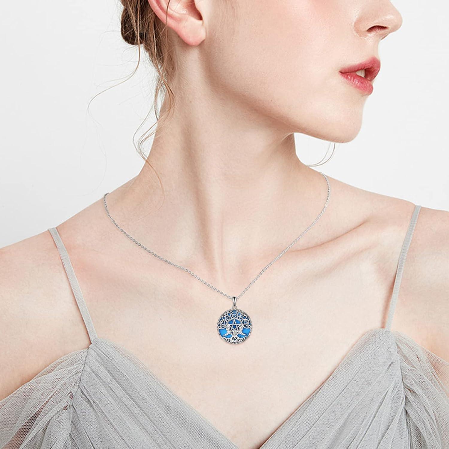 image:imageYFN Triple Moon Goddess Necklace Sterling Silver Pentagram Pentacle Opal Pendant necklace Pagan Wiccan Magic Amulet Tree of Life Jewelry for Women Men 18ATurquoise Necklace