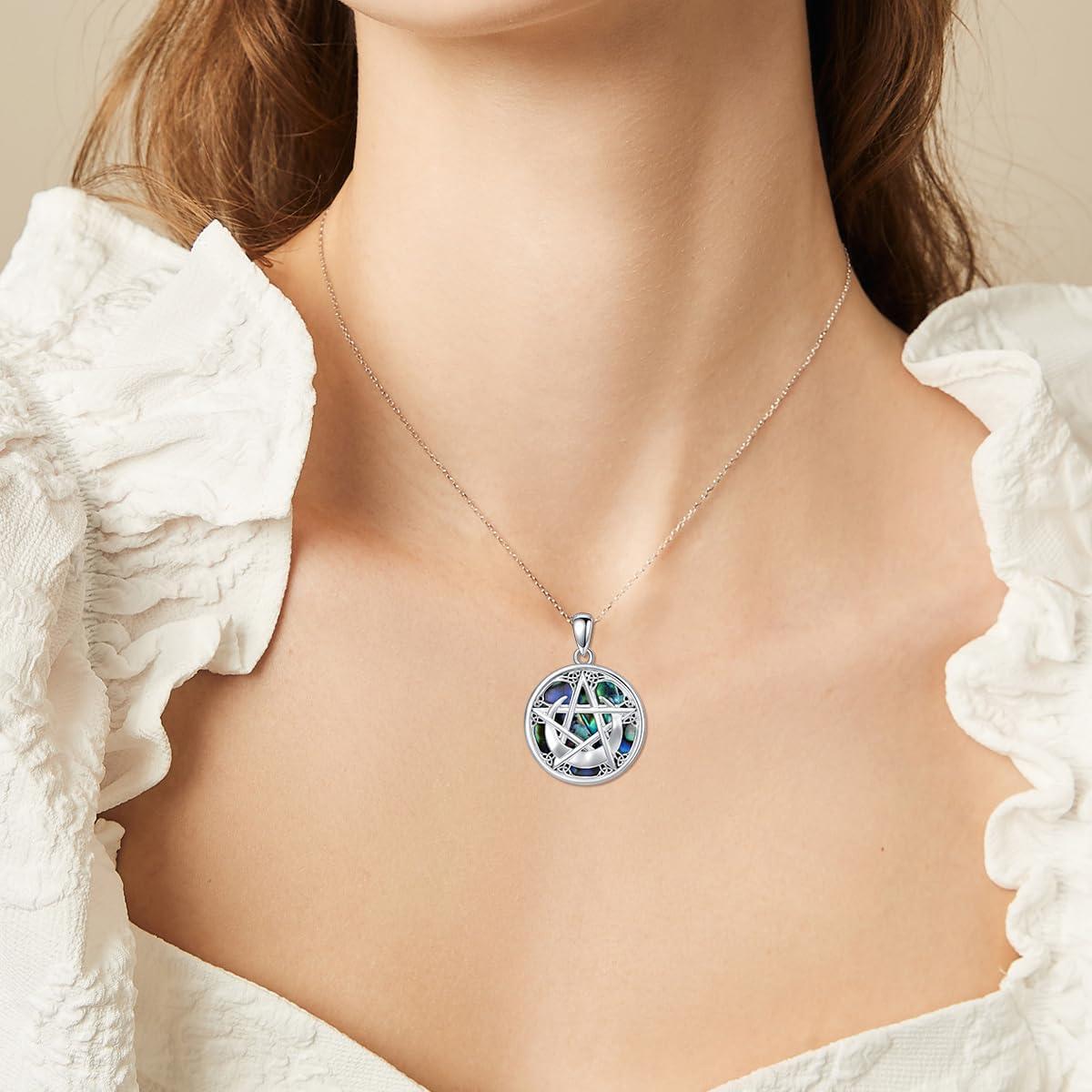 image:imageYFN Triple Moon Goddess Necklace Sterling Silver Pentagram Pentacle Opal Pendant necklace Pagan Wiccan Magic Amulet Tree of Life Jewelry for Women Men 18Viking Pentagram Moon Necklace