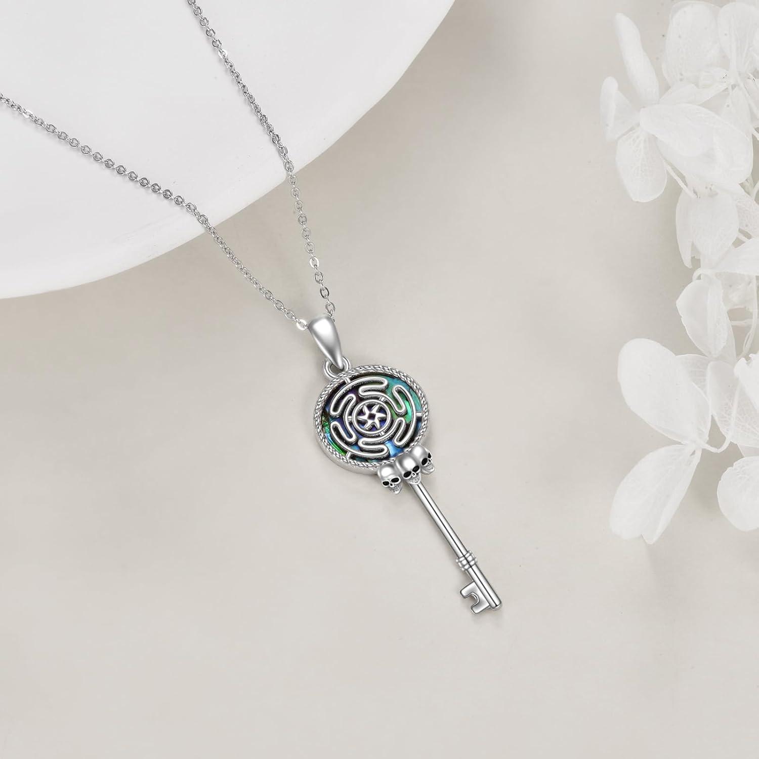image:imageYFN Triple Moon Goddess Necklace Sterling Silver Pentagram Pentacle Opal Pendant necklace Pagan Wiccan Magic Amulet Tree of Life Jewelry for Women Men 18SilverHecate Necklace