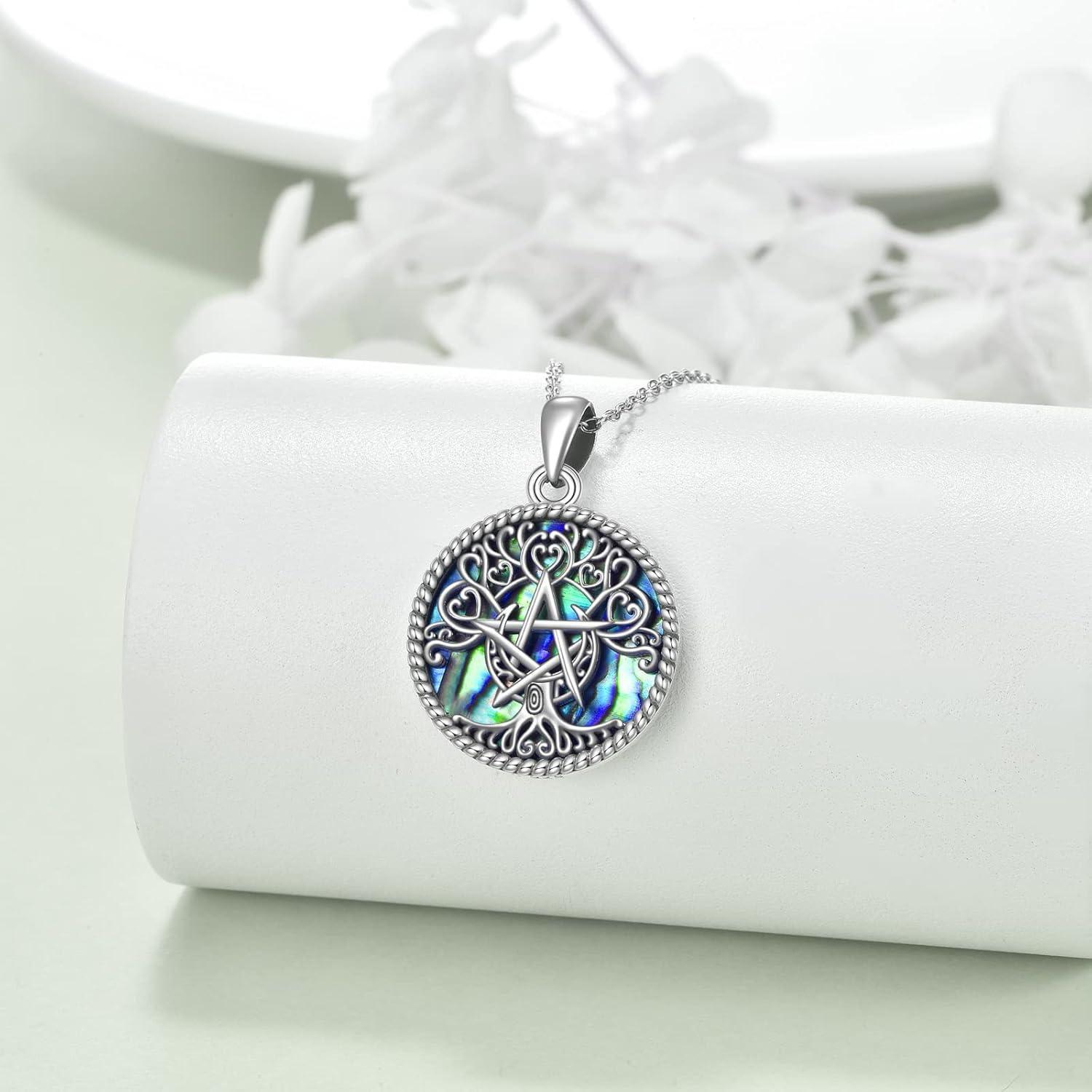 image:imageYFN Triple Moon Goddess Necklace Sterling Silver Pentagram Pentacle Opal Pendant necklace Pagan Wiccan Magic Amulet Tree of Life Jewelry for Women Men 18SilverTree Pentagram Necklace