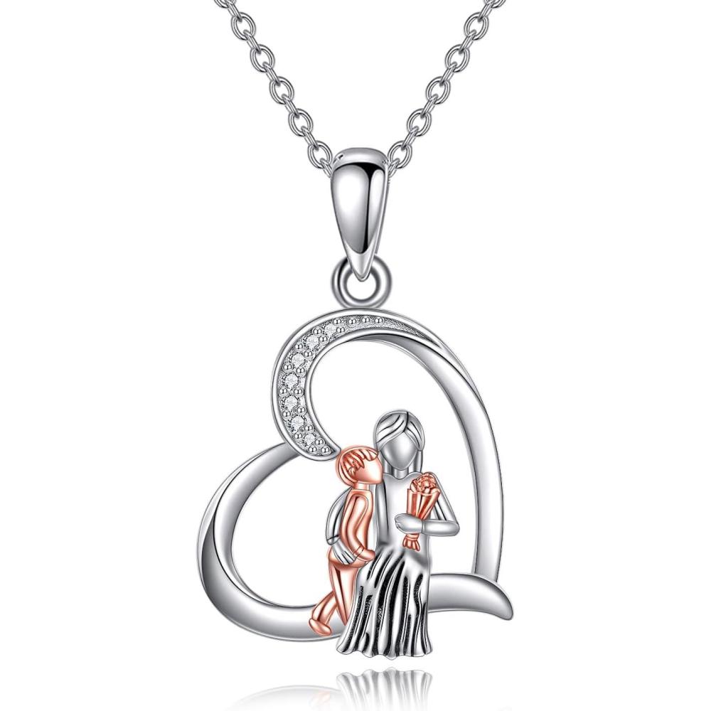 image:imageYFN Mom Necklace for Women Sterling Silver mother necklace Mothers Day Birthday Jewelry Gifts for Mother Grandma 18Mom necklace with heart pendant