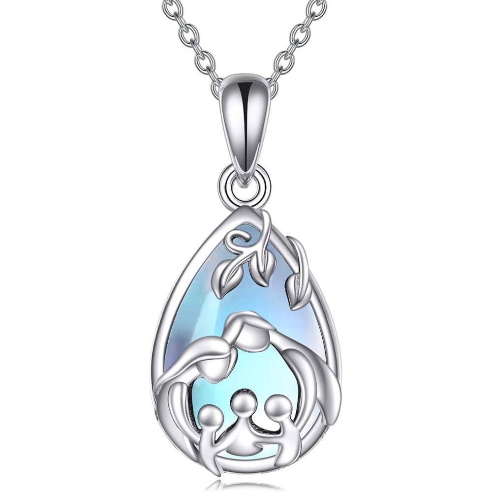 image:imageYFN Mom Necklace for Women Sterling Silver mother necklace Mothers Day Birthday Jewelry Gifts for Mother Grandma 18Moonstone Necklace for Mom