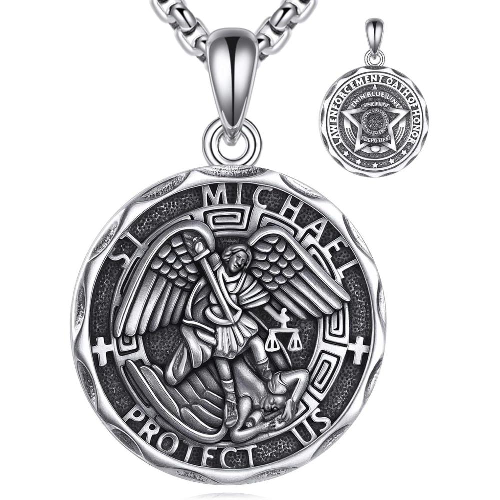 image:imageYFN Patron Saint Necklace Sterling Silver Amulet Medal Pendant Religious Protector Jewelry Gifts for Women Men01 Law Enforcement