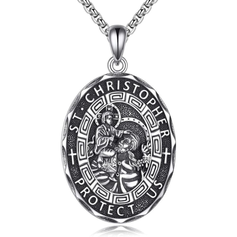 image:imageYFN Patron Saint Necklace Sterling Silver Amulet Medal Pendant Religious Protector Jewelry Gifts for Women Men02 St Christopher Oval