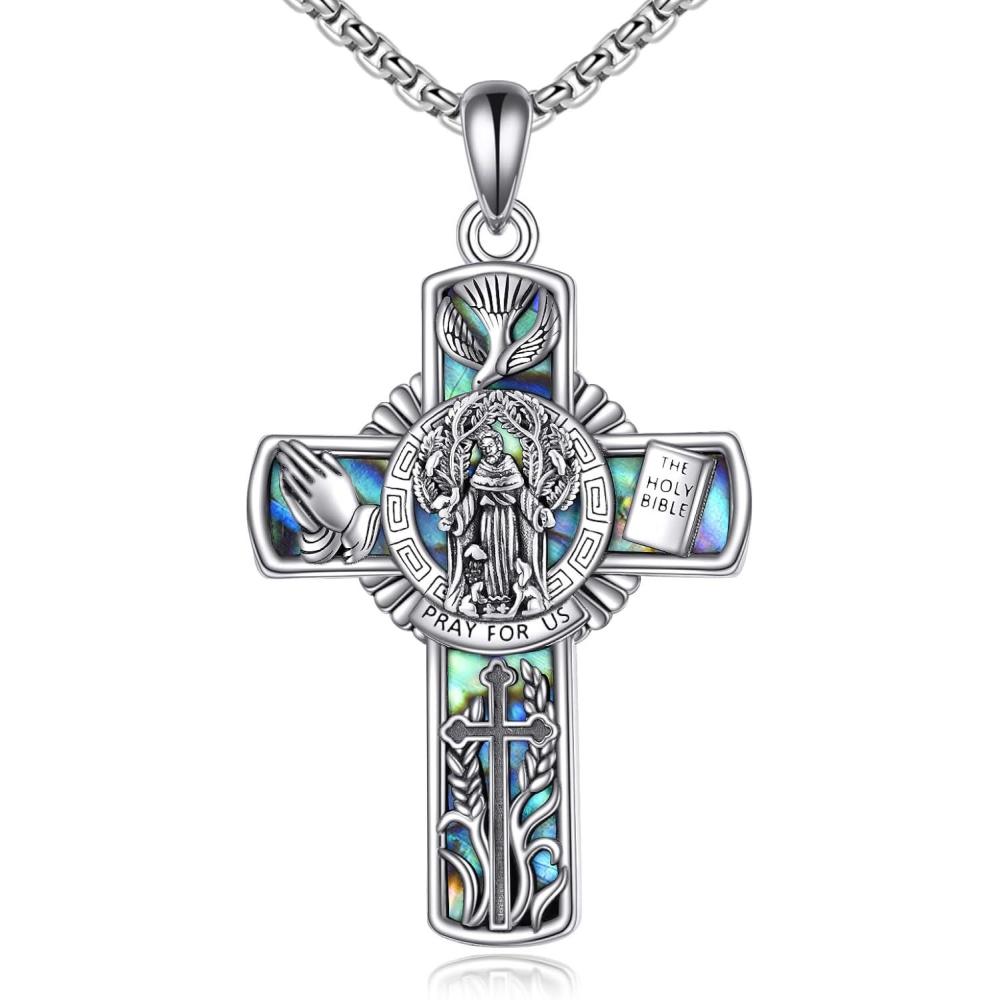 image:imageYFN Patron Saint Necklace Sterling Silver Amulet Medal Pendant Religious Protector Jewelry Gifts for Women Men04 St Francis Cross