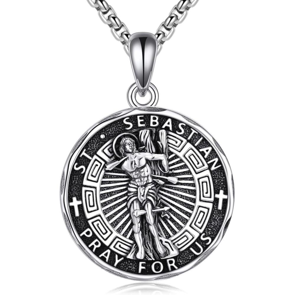 image:imageYFN Patron Saint Necklace Sterling Silver Amulet Medal Pendant Religious Protector Jewelry Gifts for Women Men14 St Sebastian