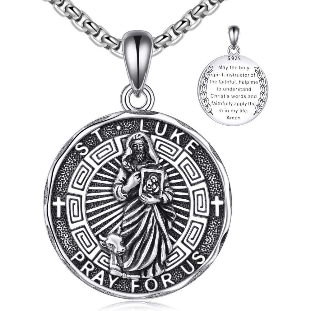 image:imageYFN Patron Saint Necklace Sterling Silver Amulet Medal Pendant Religious Protector Jewelry Gifts for Women Men19 St Luke
