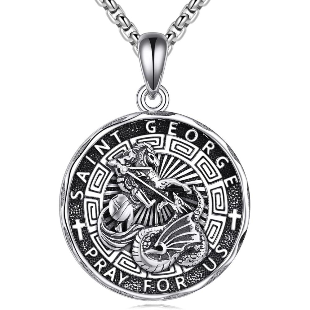 image:imageYFN Patron Saint Necklace Sterling Silver Amulet Medal Pendant Religious Protector Jewelry Gifts for Women Men23 St George
