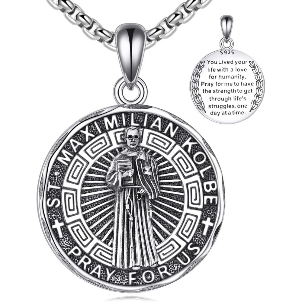 image:imageYFN Patron Saint Necklace Sterling Silver Amulet Medal Pendant Religious Protector Jewelry Gifts for Women Men24 St Maximilian Kolbe