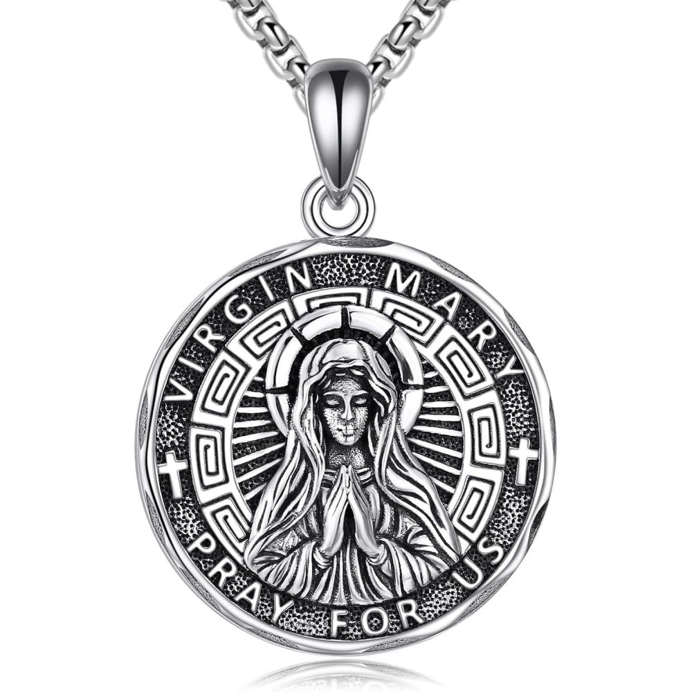 image:imageYFN Patron Saint Necklace Sterling Silver Amulet Medal Pendant Religious Protector Jewelry Gifts for Women Men25 Virgin Mary