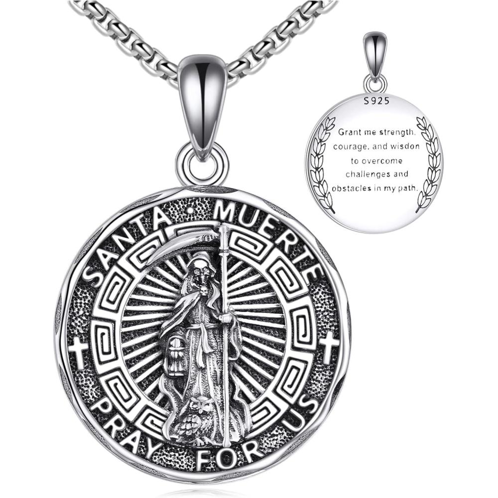 image:imageYFN Patron Saint Necklace Sterling Silver Amulet Medal Pendant Religious Protector Jewelry Gifts for Women Men26 Santa Muerte