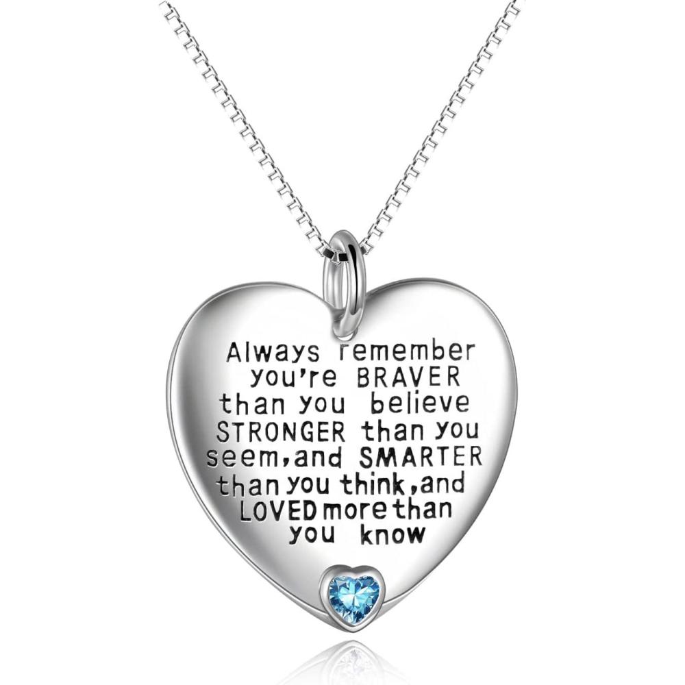 image:imageYFN Sterling Silver Always Remember You are Braver Than You Believe Jewelry Pendant Necklace Inspirational GiftsMarch