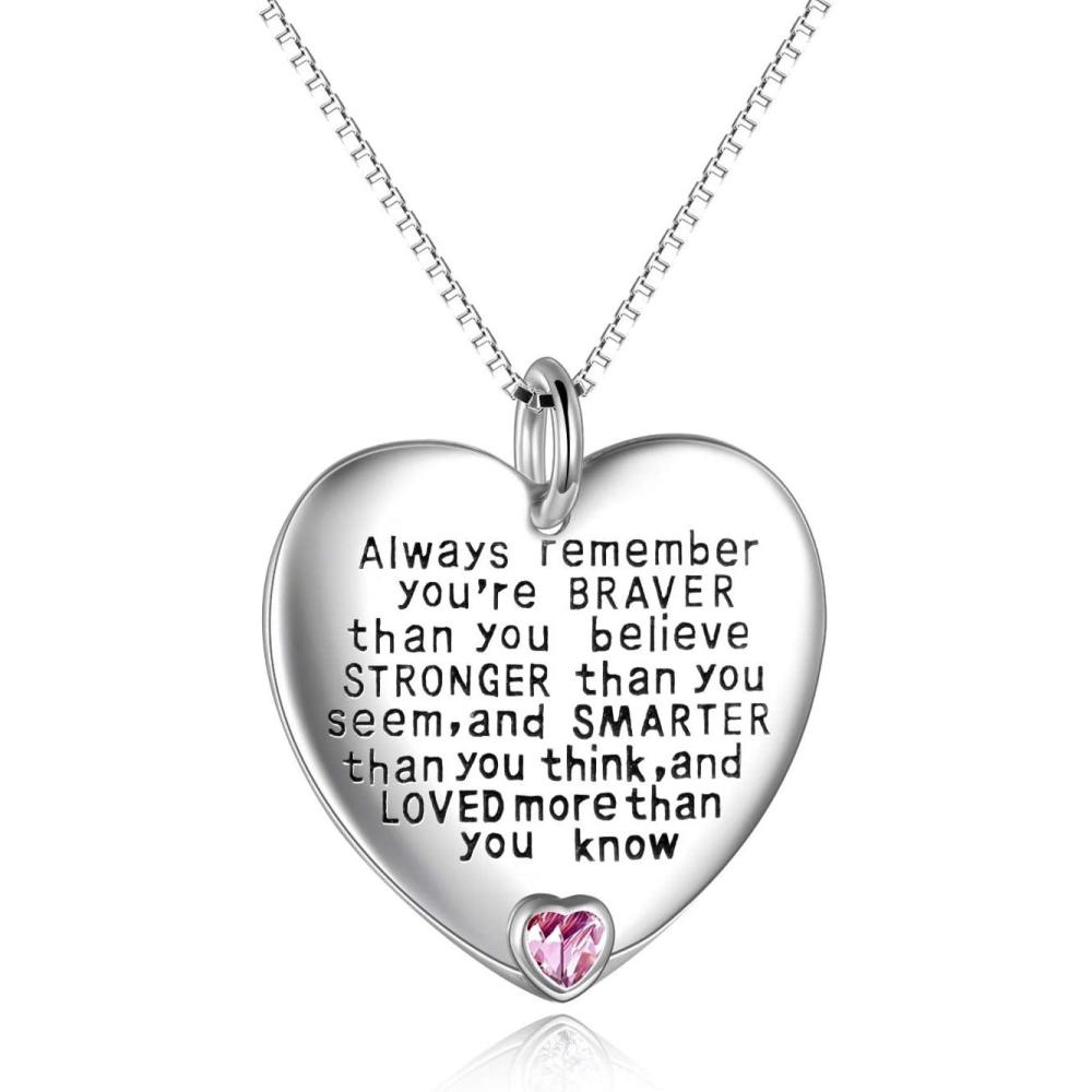 image:imageYFN Sterling Silver Always Remember You are Braver Than You Believe Jewelry Pendant Necklace Inspirational GiftsOctober