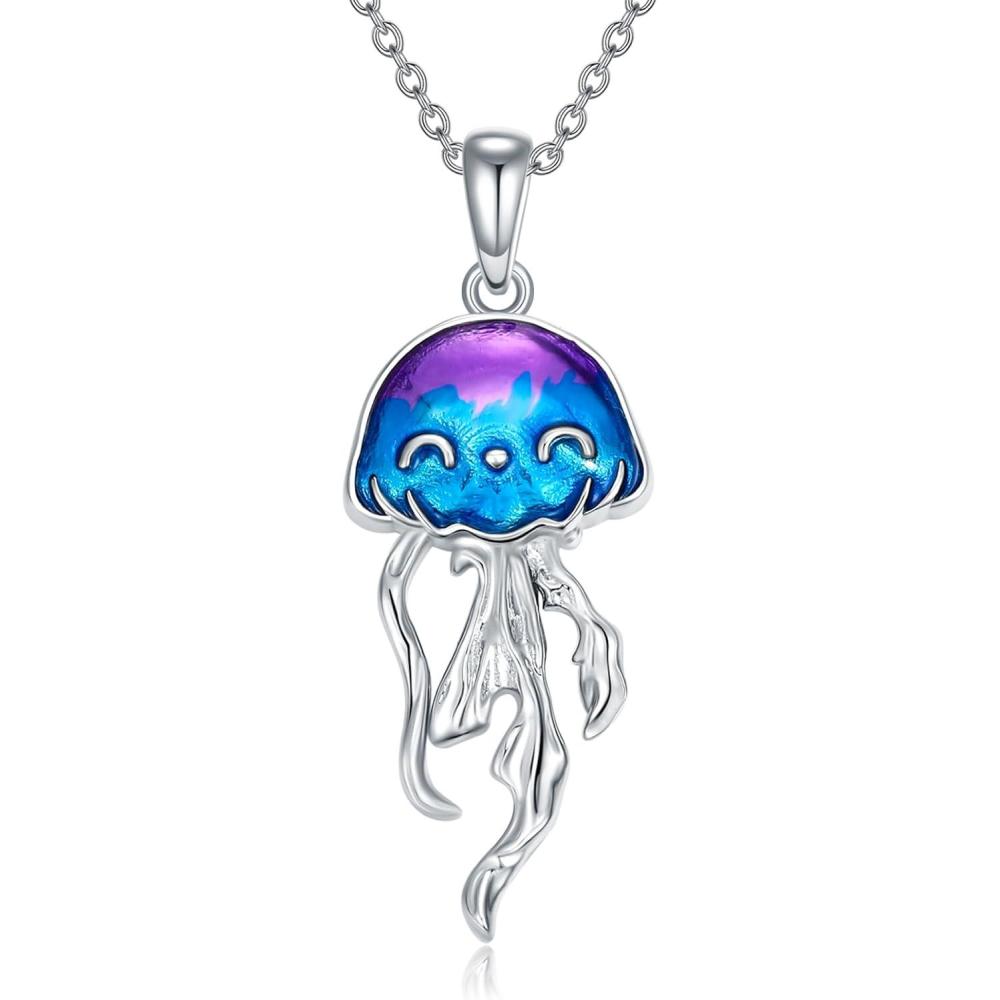 image:imageYFN Sterling Silver JellyfishOctopusWhale Tail Pendant Necklace Ocean Animal Jewelry Gift for WomenJellyfish
