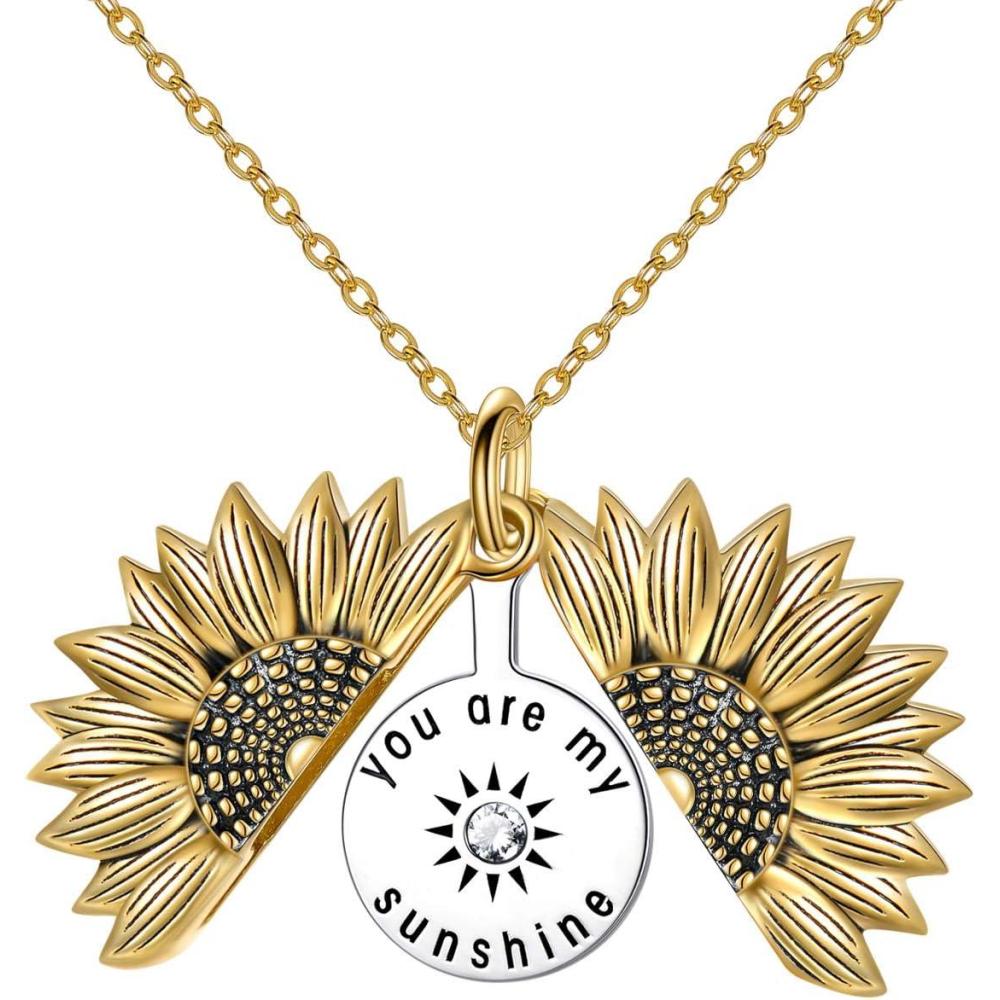 image:imageYFN Sterling Silver Sunflower Locket Necklace You Are My Sunshine With Birthstone Engraved Pendant Necklaces Birthday Gift for HerYellowApr