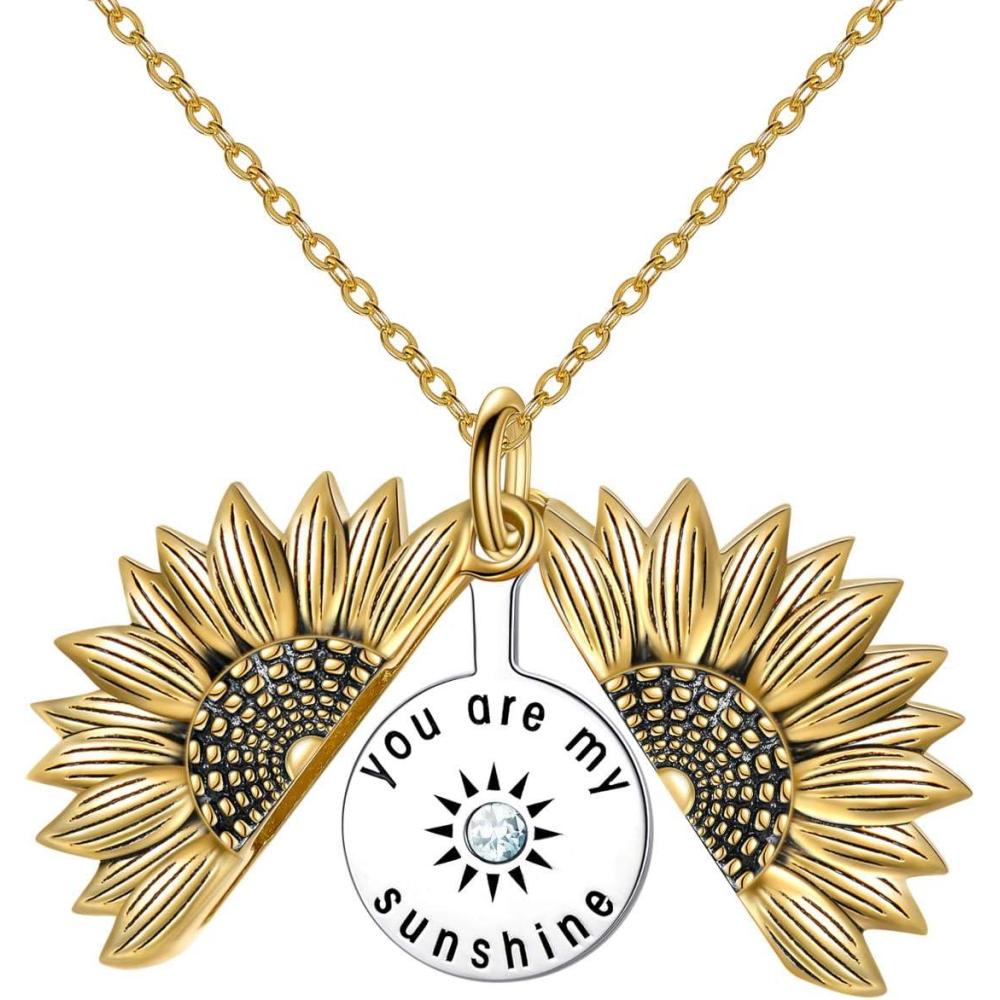 image:imageYFN Sterling Silver Sunflower Locket Necklace You Are My Sunshine With Birthstone Engraved Pendant Necklaces Birthday Gift for HerYellowMar
