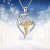 YFN 925 Sterling Silver Caduceus Angel Nursing Themed Pendant Necklace 18″(Live Love Heal Necklace)